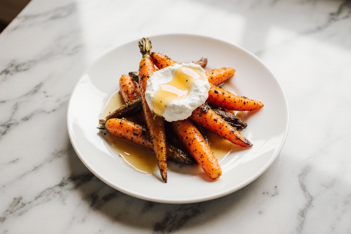 Roasted Carrots with wipped Ricotta and hot honey
