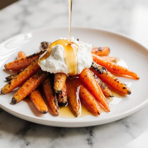 Roasted Carrots with whipped Ricotta and hot honey