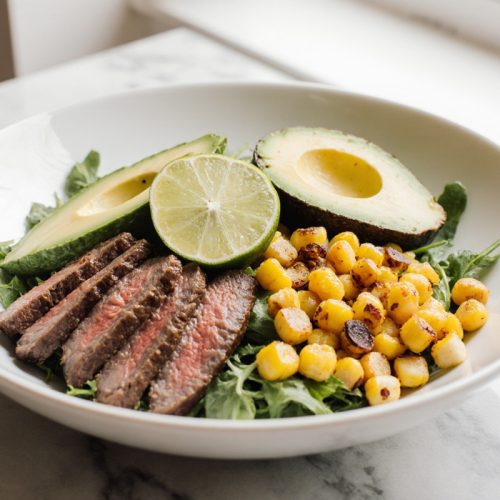 Steak Avocado and Roasted Corn Bowl