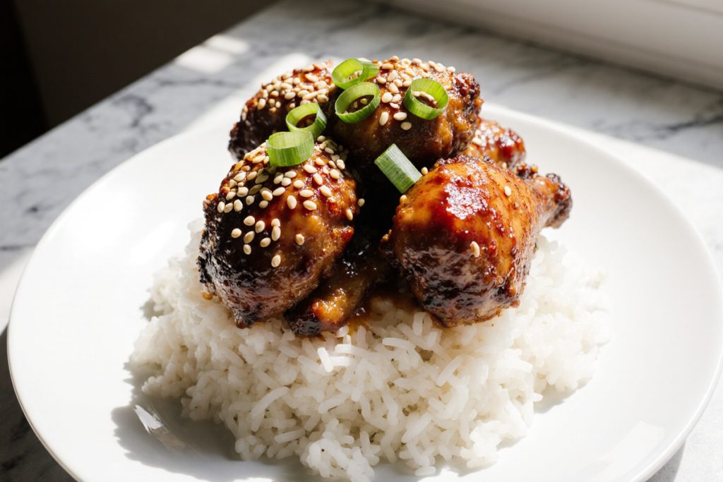 Sticky Korean Fried Chicken and Rice Bowls