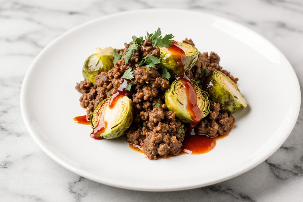 Sweet Chili Ground Beef and Brussels Sprouts