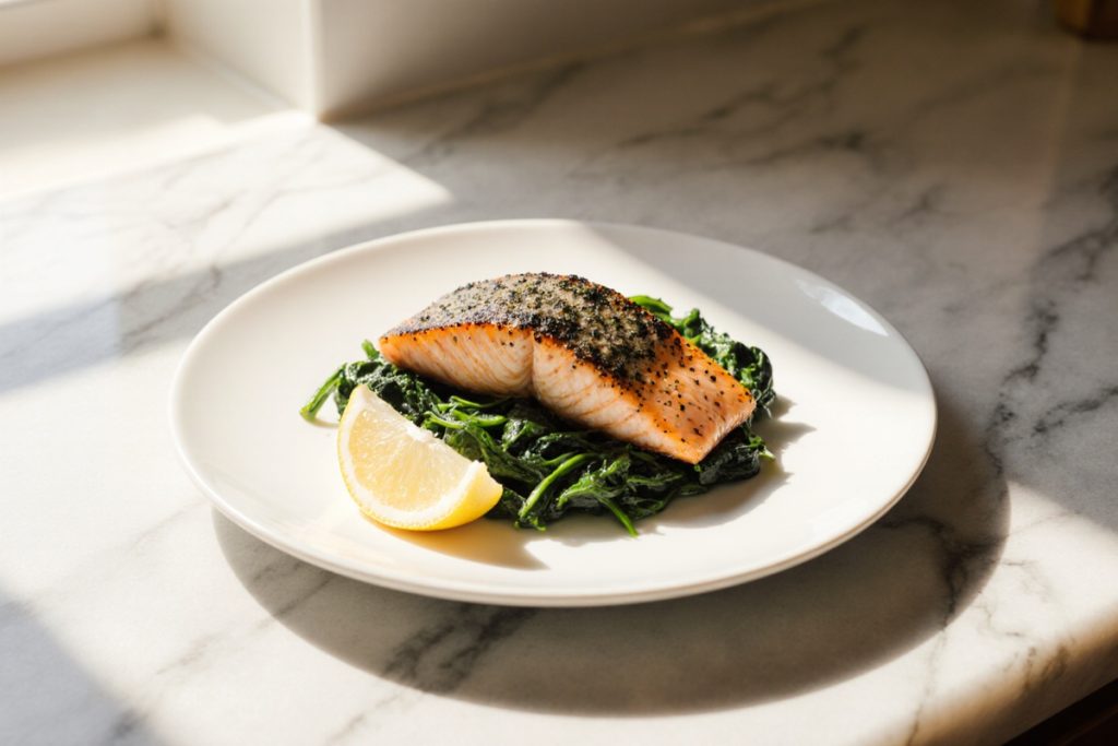 Baked Salmon with Spinach
