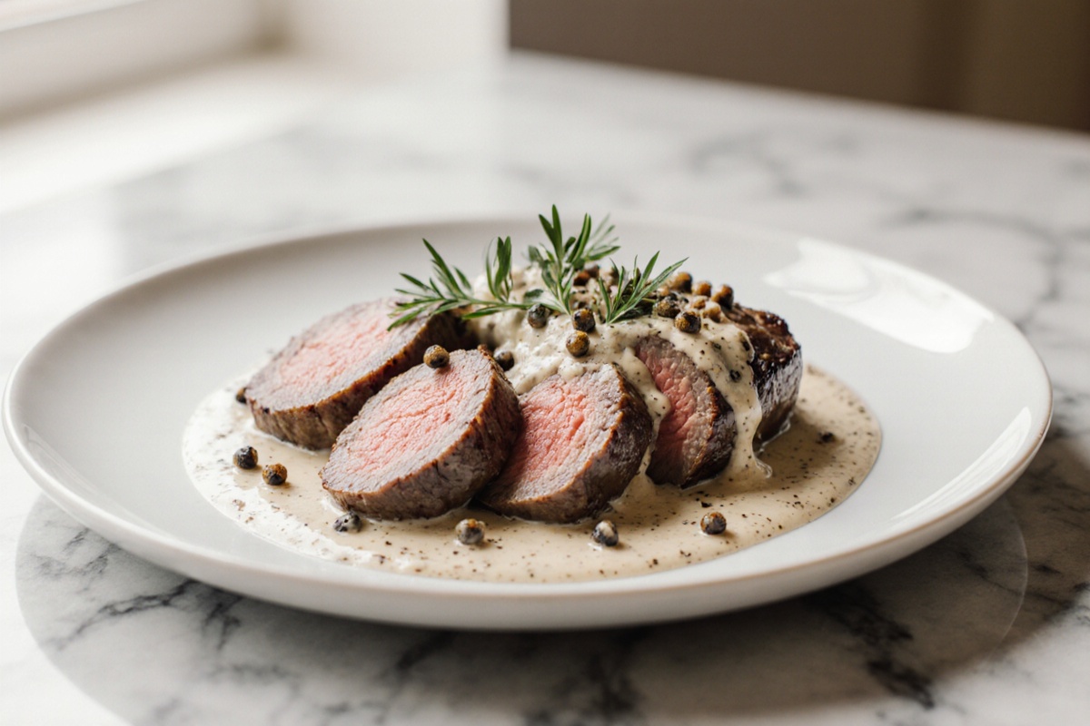 Beef Tenderloin with Creamy Peppercon Sauce