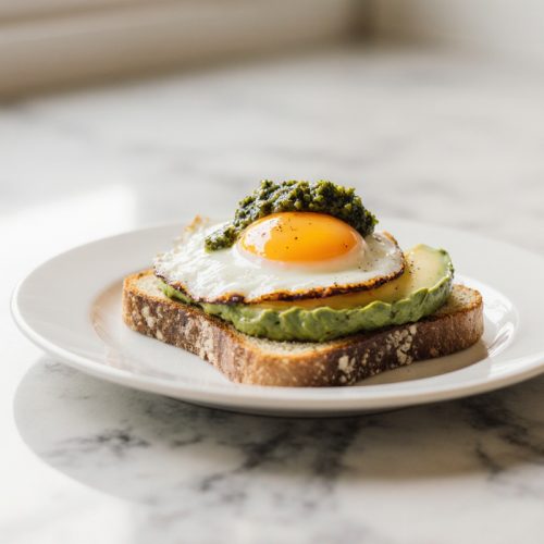 Jammy Egg Avocado and Pesto Breakfast Toast