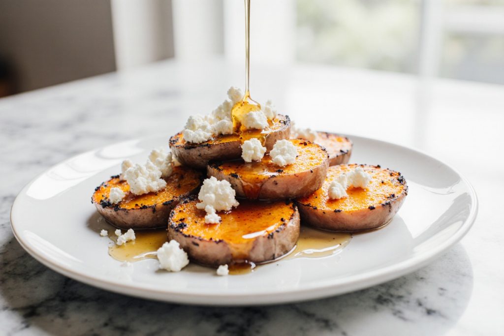 Roasted Sweet Potato Rounds with Honey & Feta