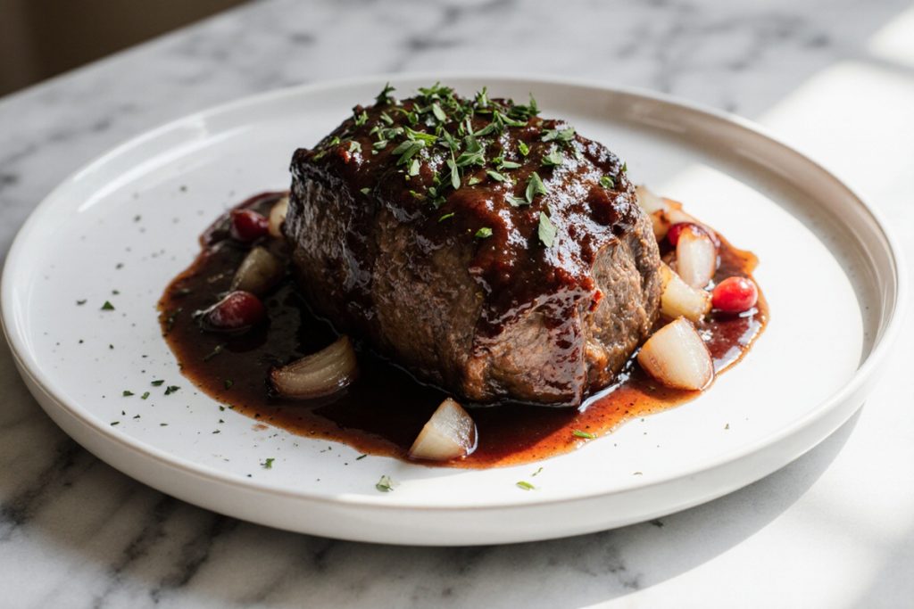 Slow Braised Beef Roast with Cranberry Balsamic Glaze
