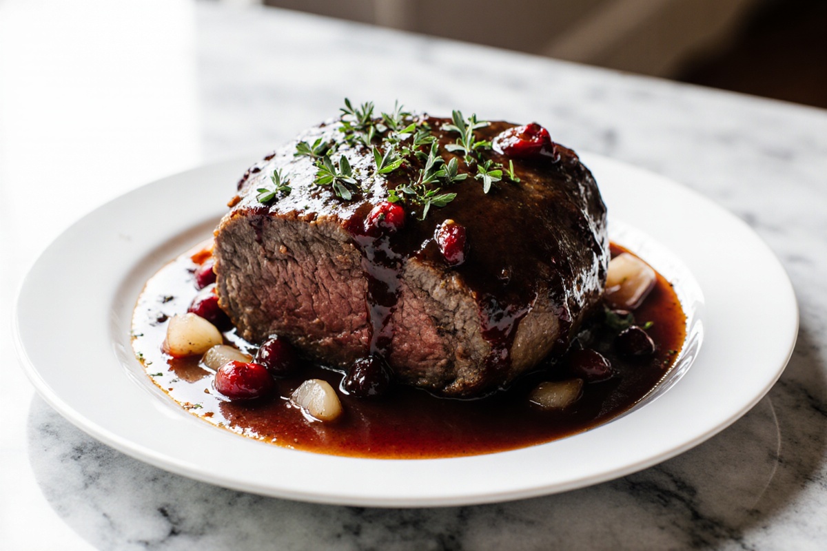 Slow Braised Beef Roast with Cranberry Balsamic Glaze