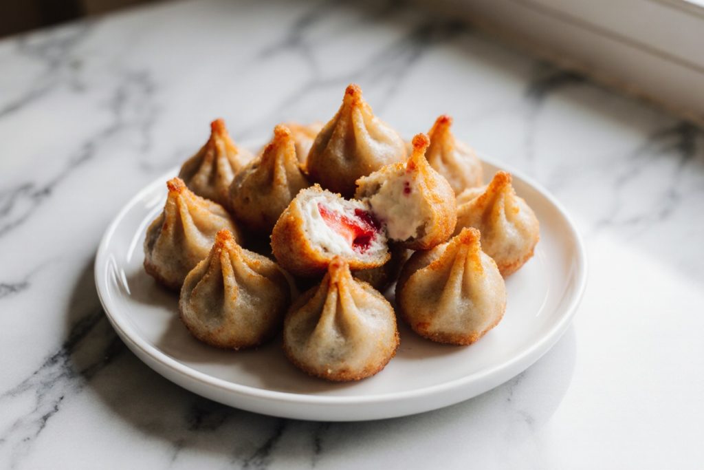 Deep-Fried Strawberry Cheesecake Stuffed Wonton Bites
