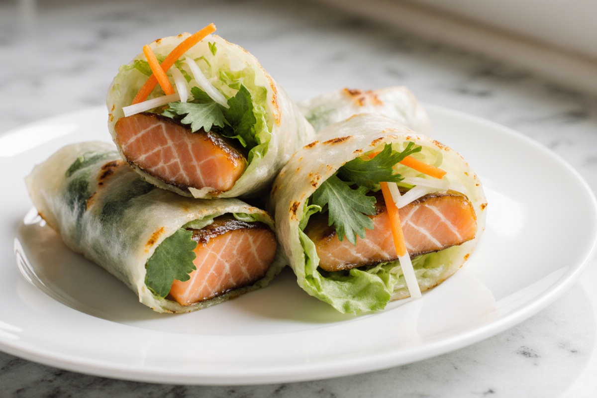 Vietnamese Baked Salmon Spring Rolls