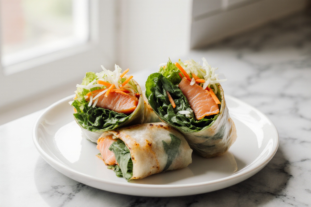 Vietnamese Baked Salmon Spring Rolls