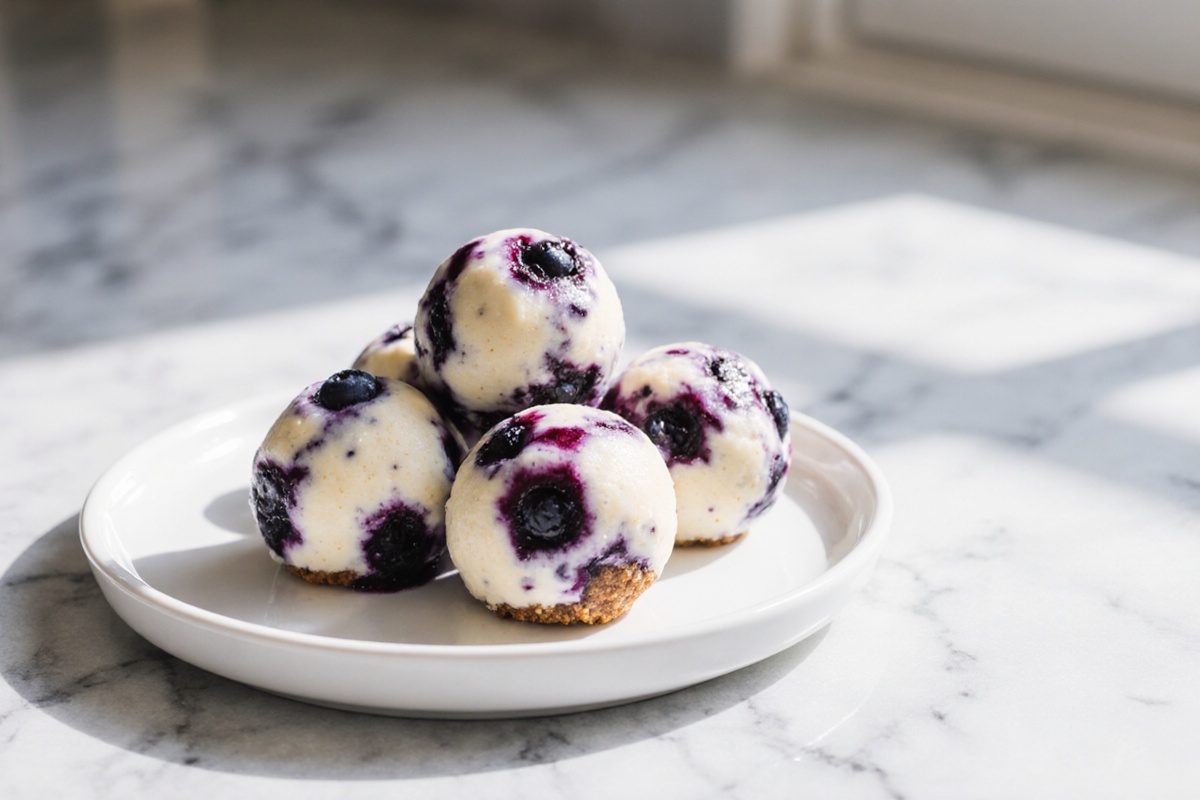 Creamy Blueberry Cheesecake Protein Energy Balls