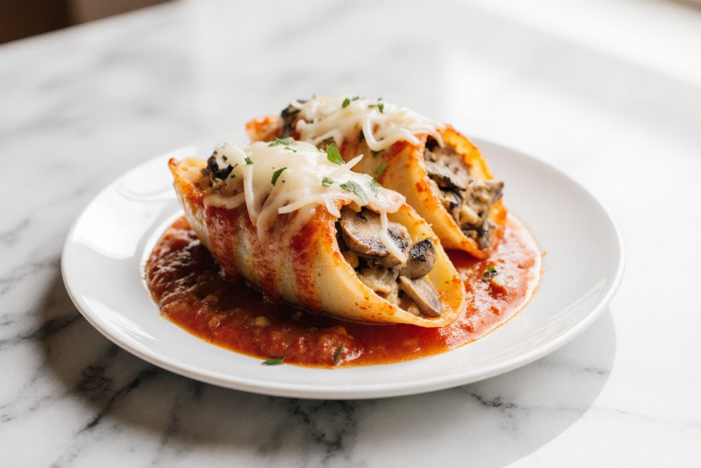 Creamy Gatlic Mushroom Stuffed Shells