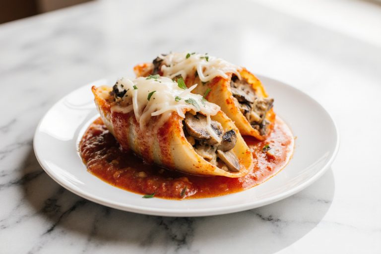 Creamy Gatlic Mushroom Stuffed Shells