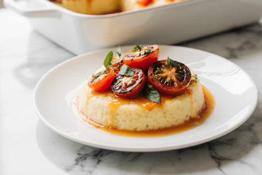 Savory Herbed Polenta Bake with Roasted Tomatoes Delight