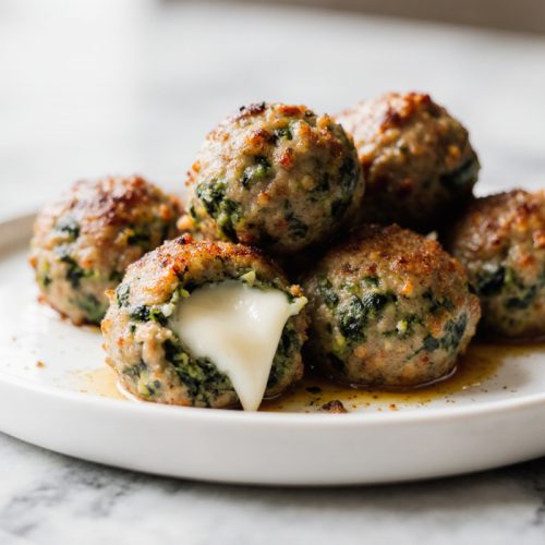 Spicach Garlic Meatballs Stuffed Mozzarella