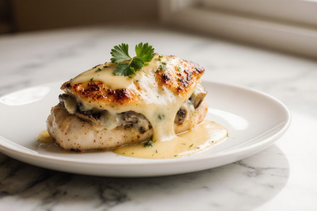 Cheesy Garlic Butter Mushroom Stuffed Chicken