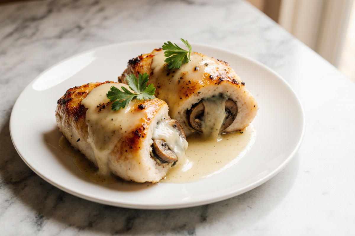 Cheesy Garlic Butter Mushroom Stuffed Chicken