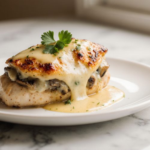 Cheesy Garlic Butter Mushroom Stuffed Chicken