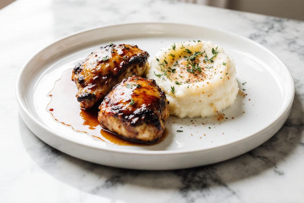 Chipotle Honey Chicken Thighs with Smoked Gouda Mashed Potatoes