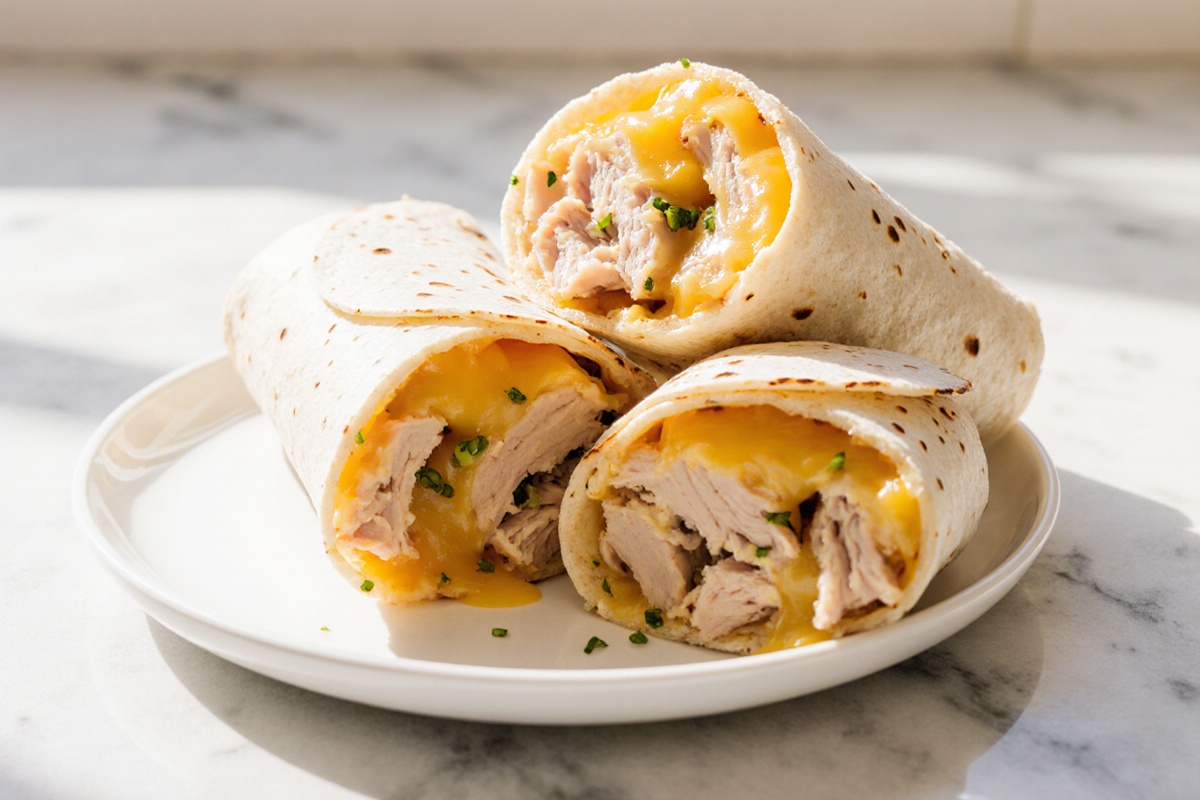 Ooey Gooey Cheesy Garlic Chicken Wraps