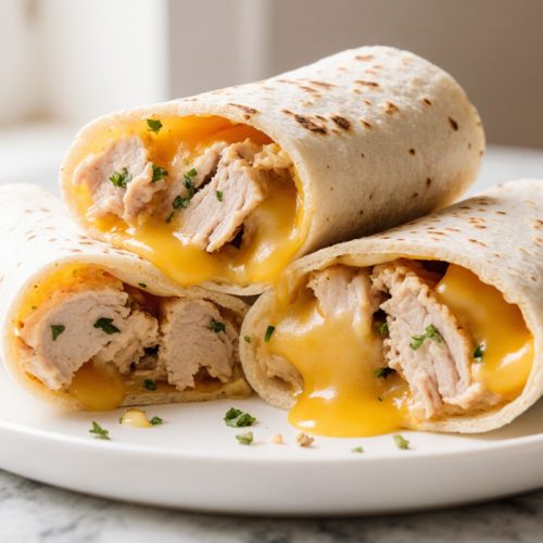 Ooey Gooey Cheesy Garlic Chicken Wraps