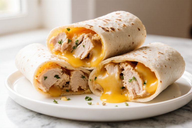 Ooey Gooey Cheesy Garlic Chicken Wraps