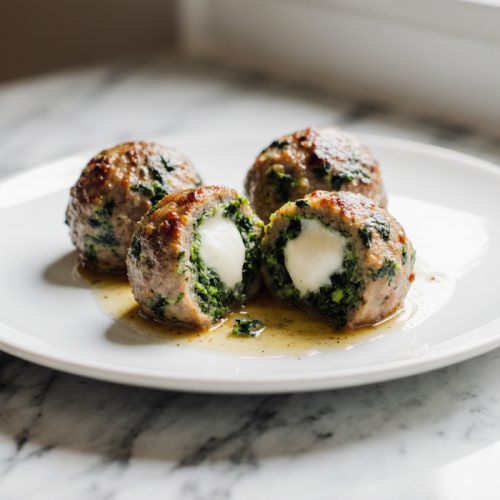 Spinach Garlic Meatballs with Mozzarella