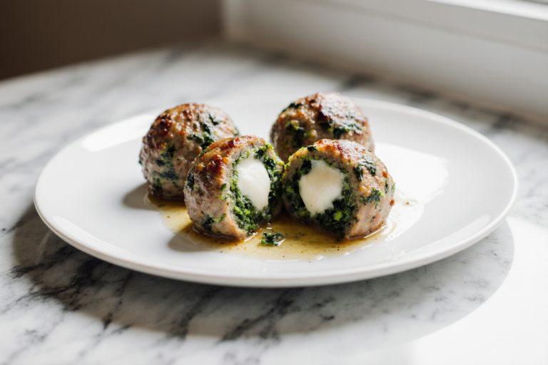 Spinach Garlic Meatballs with Mozzarella