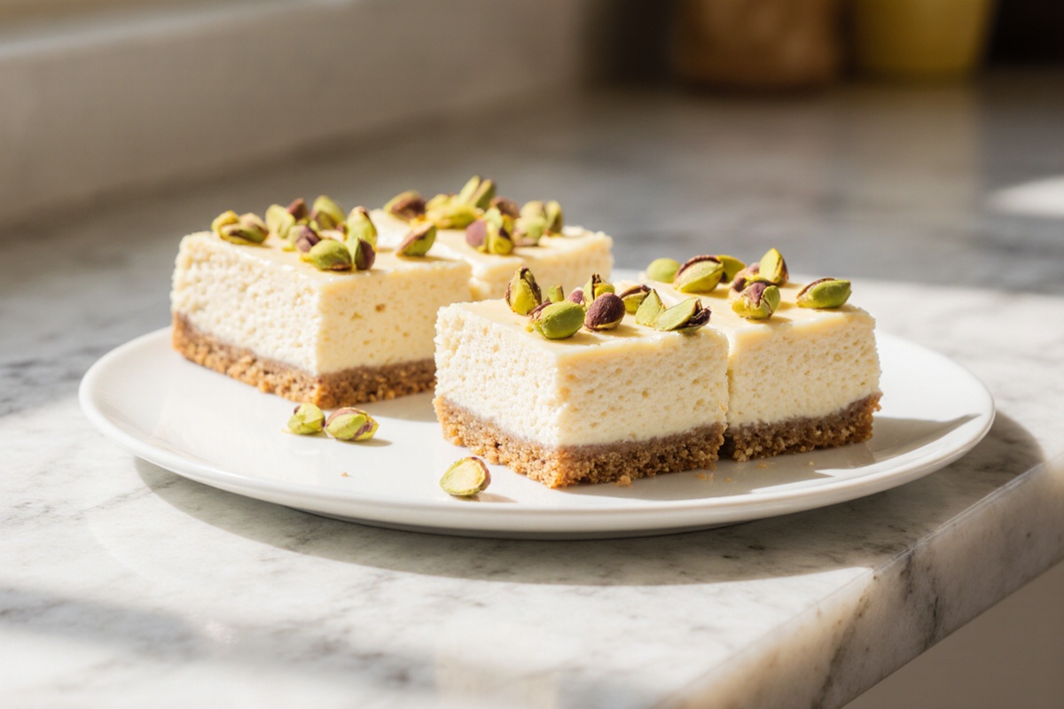Greek Honey Pistachio Cheesecake Bars