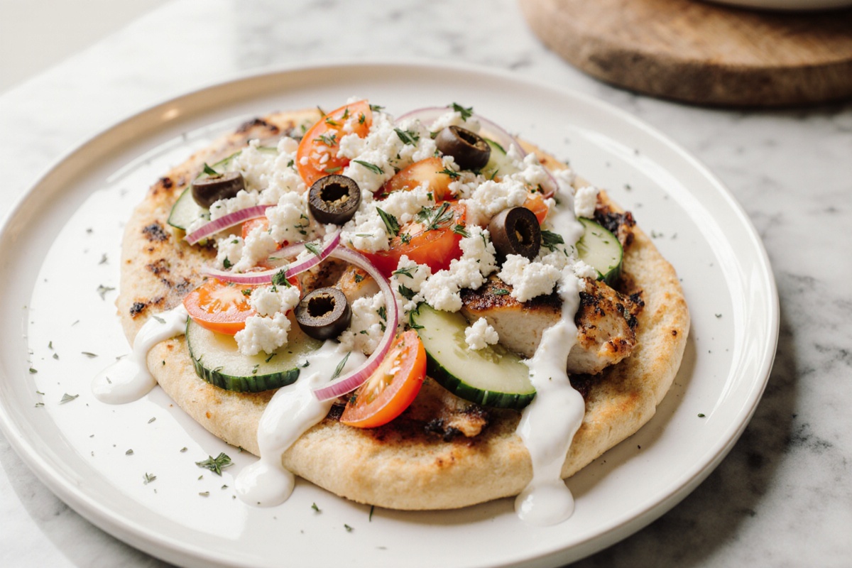 Zesty Greek Chicken Flatbread with Fresh Toppings