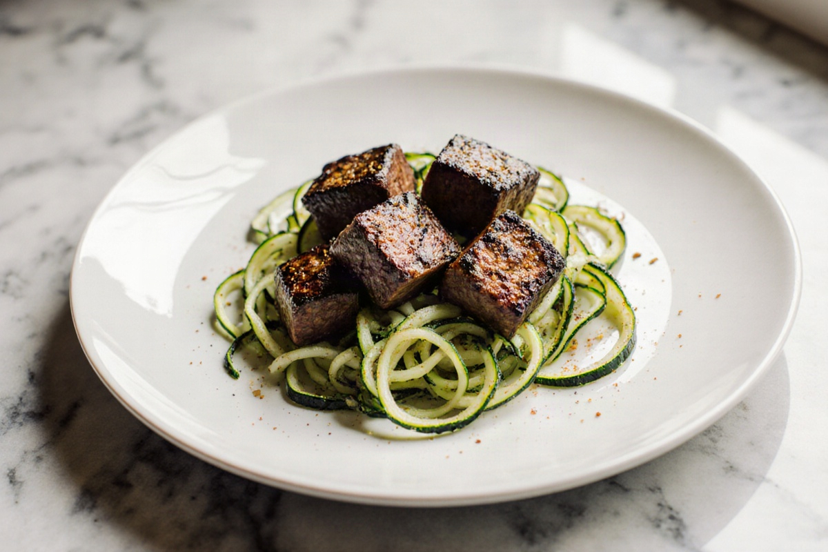 Blackened Cubed Steaks with Zoodles