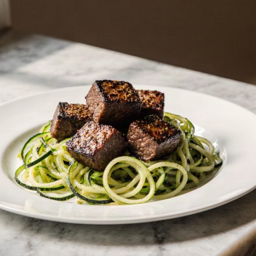 Blackened Cubed Steaks with Zoodles