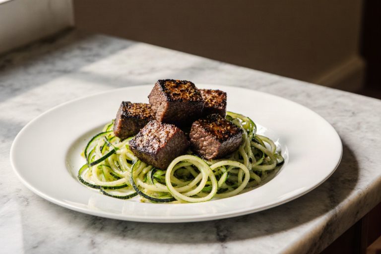 Blackened Cubed Steaks with Zoodles
