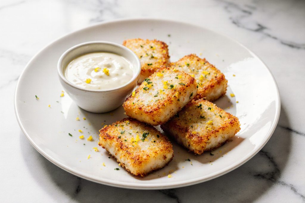 Crispy Lemon Butter Fish Bites with Garlic Aioli