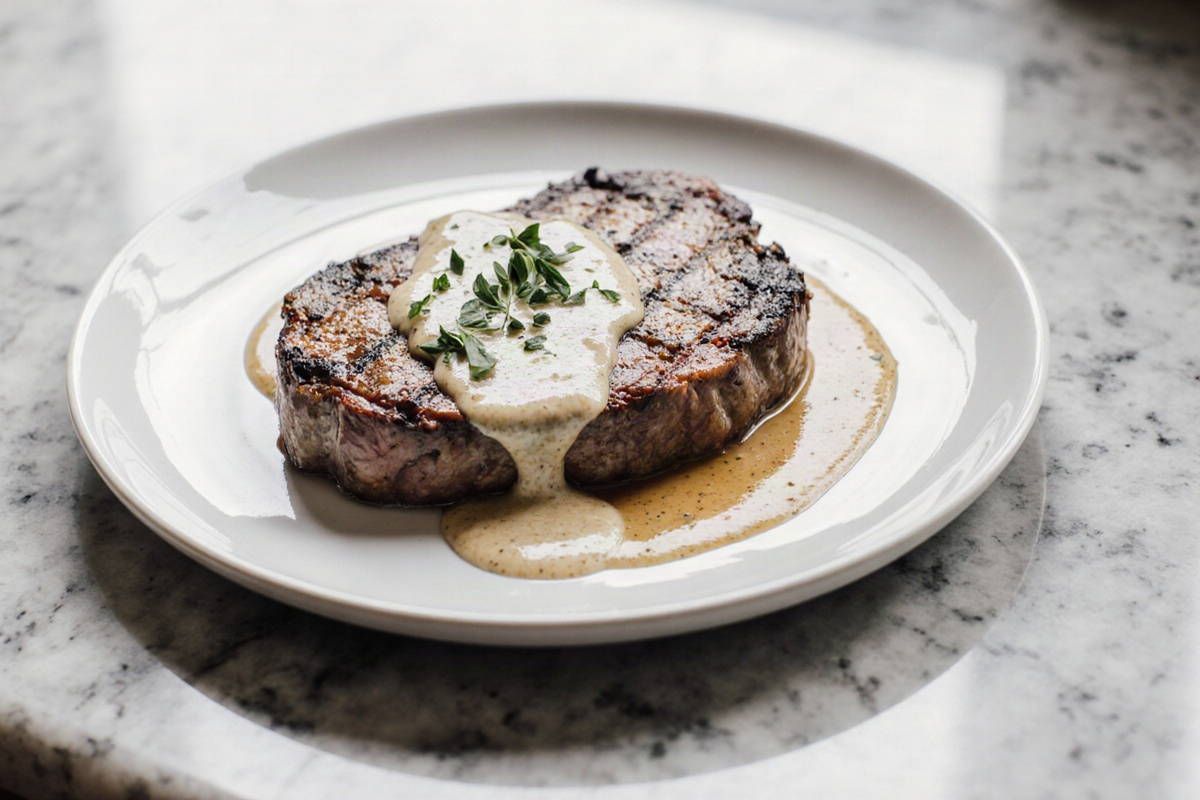 steak with creamy garlic sauce
