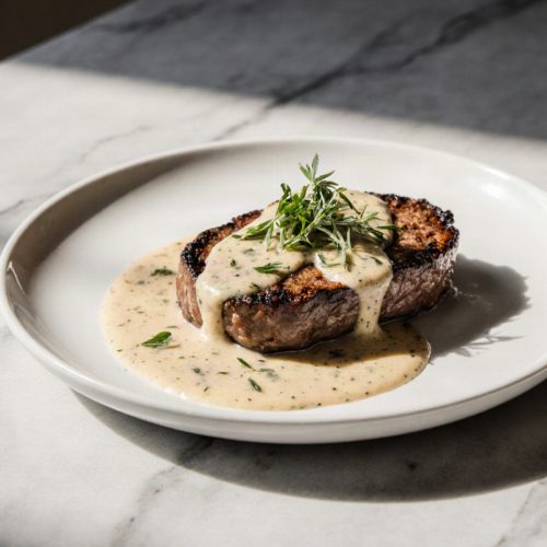 steak with creamy garlic sauce