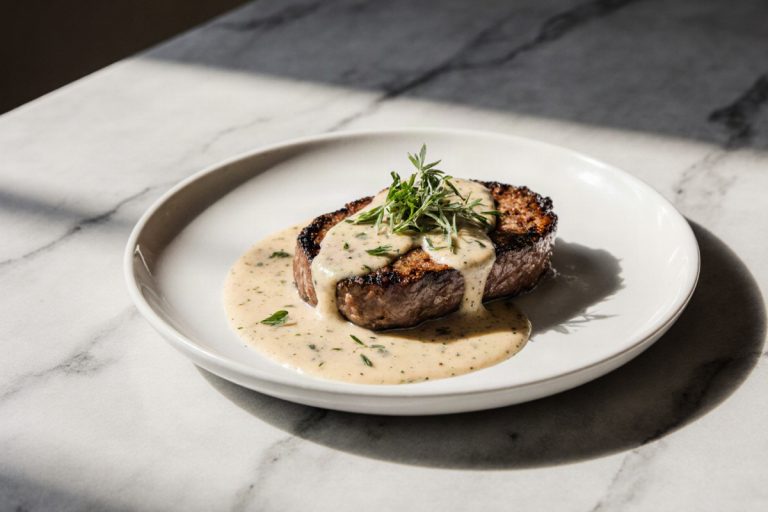 steak with creamy garlic sauce